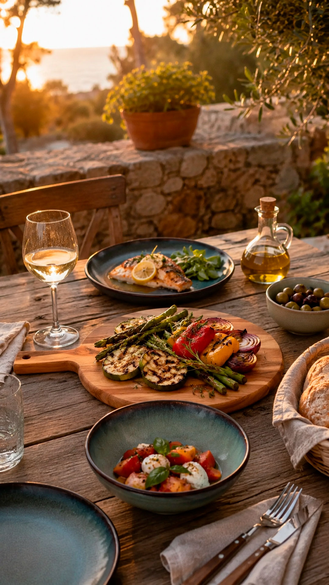 Summer table with Mediterranean atmosphere and outdoor dining