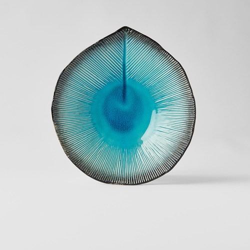 Sky Blue Irregular Plate 15.5 cm, Minoyaki Porcelain, Serene Blue