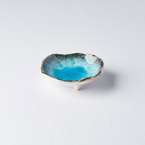 Sky Blue Sauce Bowl on Feet 50 ml, Minoyaki Porcelain, Serene Blue