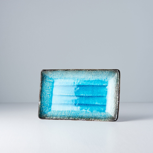 Sky blue platter, 21x13cm, Minoyaki Porcelain
