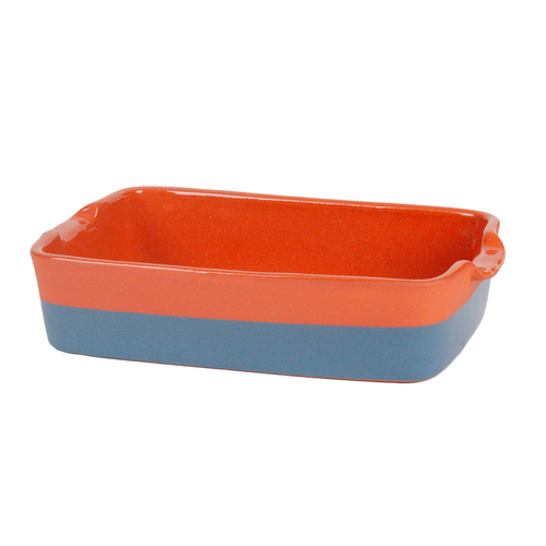 Assadeira retangular Argila com listra azul 37x27cm