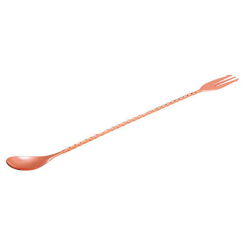 Cocktail Spoon with Fork, Copper, Stainless Steel