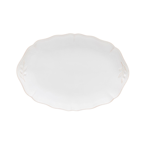 Alentejo oval platter 32cm, white stoneware with hand-painted wavy rims