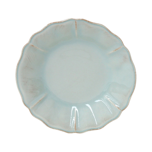 Alentejo deep plate 24.5 cm, turquoise stoneware with hand-painted wavy rims