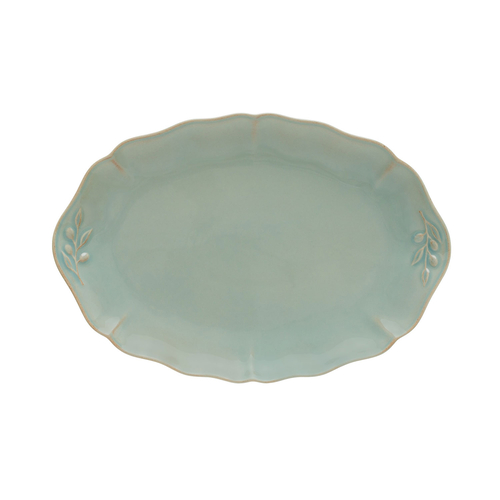 Travessa oval Alentejo 32,3 cm, grés turquesa com rebordos ondulados pintados à mão