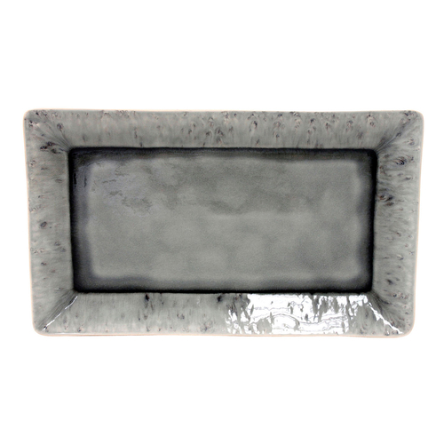 Madeira rectangular platter 34 x 18cm, grey stoneware with handcrafted crackled finish