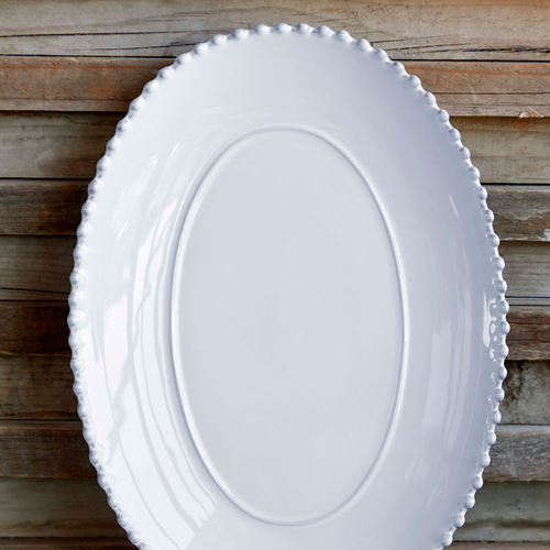Pearl Oval Platter 40 cm, fine stoneware with handcrafted finish