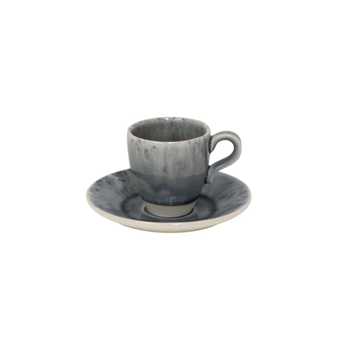 Chávena de café e pires Madeira 80ml, grés cinza com acabamento craquelado artesanal