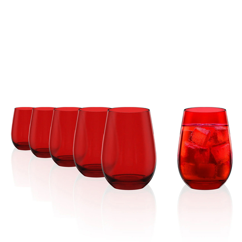 6 durable and practical red Elements glasses 465 ml