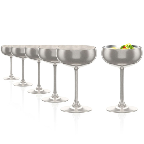 6 Silver Champagne Glasses 230 ml