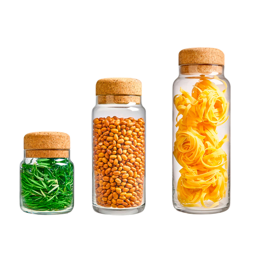 Set of 3 glass jars with cork lid
