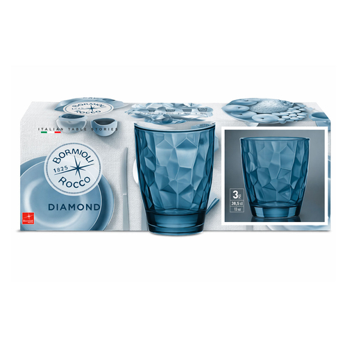 Set of 3 Diamond Blue Glasses 390 ml