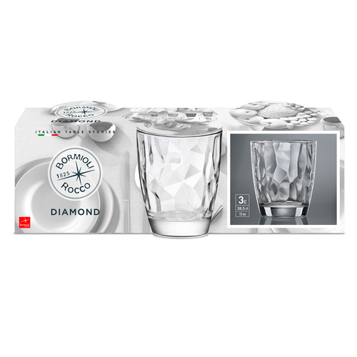 Set of 3 Diamond Clear Glasses 390 ml