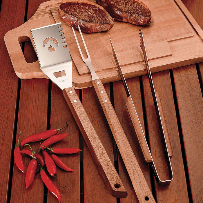3-Piece BBQ tool set, stainless steel, wooden handles, rustic style - Tramontina - 7891112227903