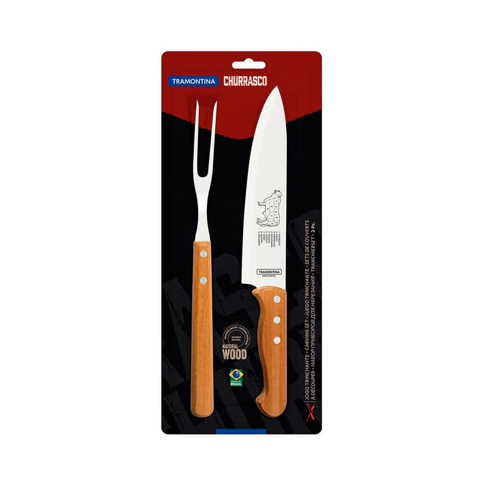 Tramontina Churrasco Conjunto de Trinchar 2 Peças em Aço Inox e Madeira Natural - Tramontina - 7891112253452