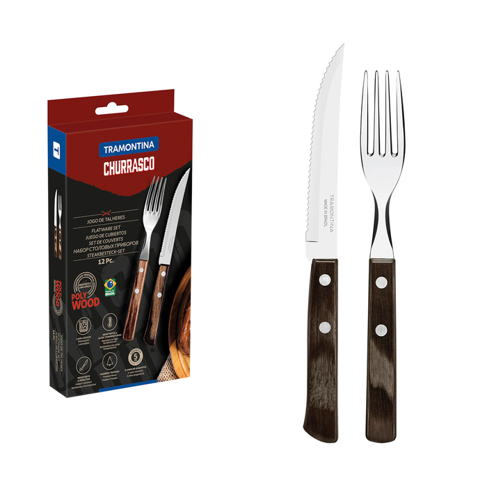 Conjunto de Talheres para Churrasco Tramontina 12 Peças em Aço Inox e Madeira - Tramontina - 7891112111653