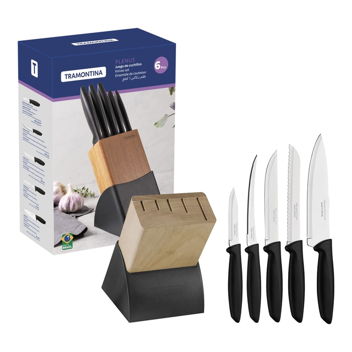 Tramontina Plenus 6 Piece Knife Set with Black Knife Block - Tramontina - 7891112326019