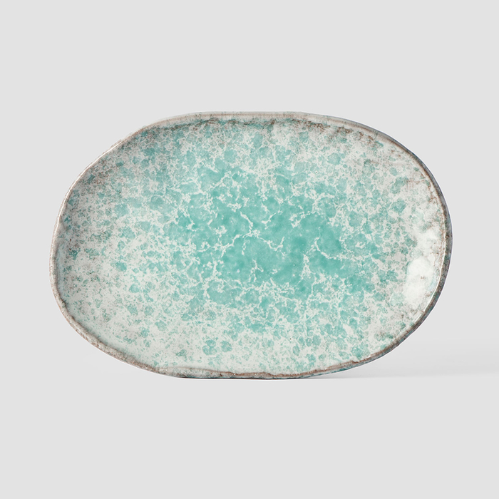 Aqua Splash Blue Oval Dish 17×11cm, Handmade Japanese Ceramics - MIJ - 8,5942E+12