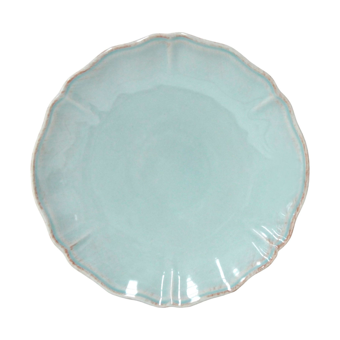 Prato raso Alentejo 30cm, grés turquesa com rebordos ondulados pintados à mão - Costa Nova - 5606739972219
