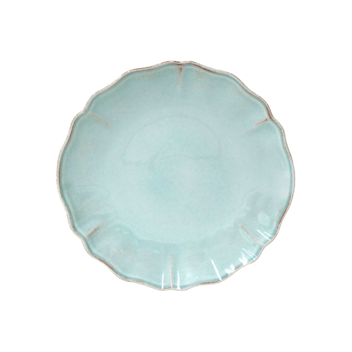 Prato de sobremesa Alentejo 21cm, grés turquesa com rebordos ondulados pintados à mão - Costa Nova - 5606739930158