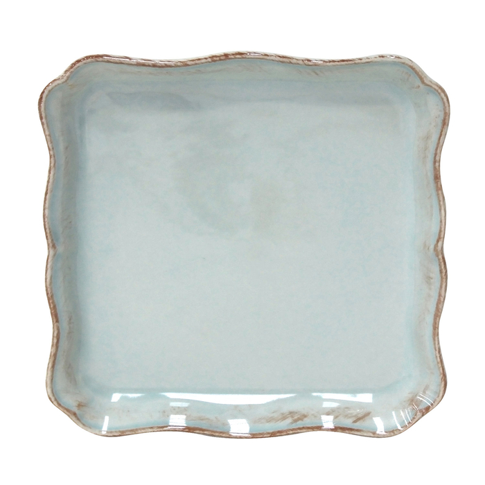 Alentejo square plate 21 cm, turquoise stoneware with hand-painted wavy rims - Costa Nova - 5606739912819