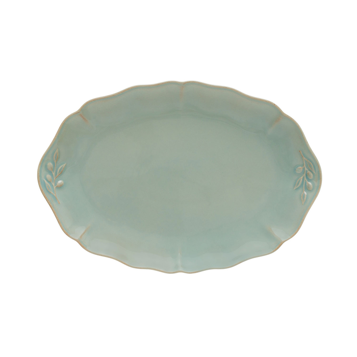 Travessa oval Alentejo 32,3 cm, grés turquesa com rebordos ondulados pintados à mão - Costa Nova - 5606739952174