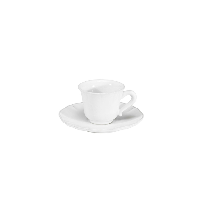 Alentejo coffee cup and saucer 90ml, white stoneware with hand-painted wavy rims - Costa Nova - 5602737106915