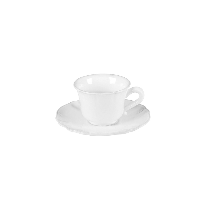 Alentejo tea cup and saucer 220ml, white stoneware with hand-painted wavy rims - Costa Nova - 5602737106939