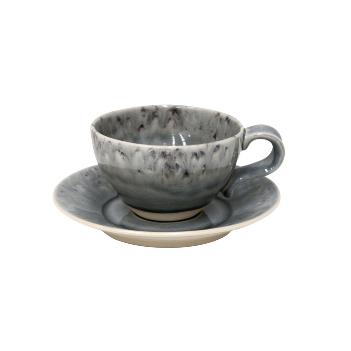 Madeira tea cup and saucer 250ml, grey stoneware with handcrafted crackled finish - Costa Nova - 5606739933012