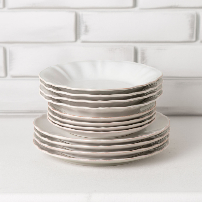 Alentejo 12-Piece dinnerware set, white fine stoneware with hand-painted wavy rims - Costa Nova - 5602737107165