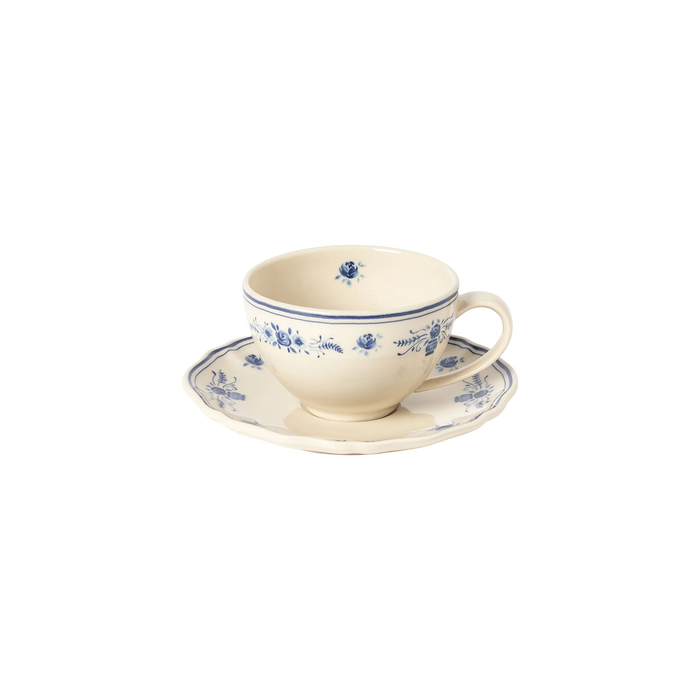Vila Tea Cup and Saucer 260 ml Beige Blue Costa Nova - Costa Nova - 5606739980528