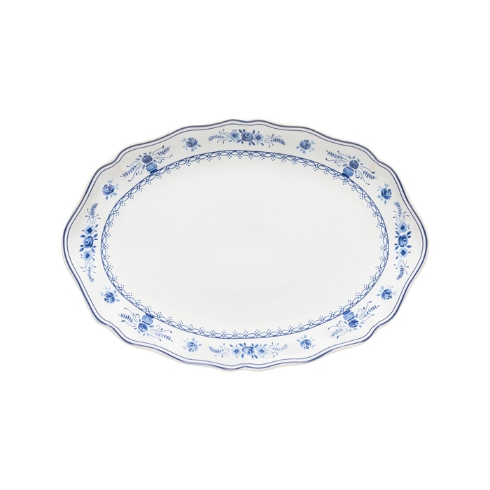 Travessa Oval Vila 32 cm Branco-Azul Costa Nova - Costa Nova - 5606739980351