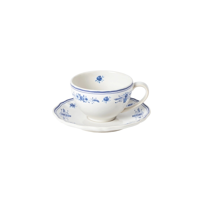 Chávena e Pires de Chá Vila 260 ml Branco-Azul Costa Nova - Costa Nova - 5606739980511