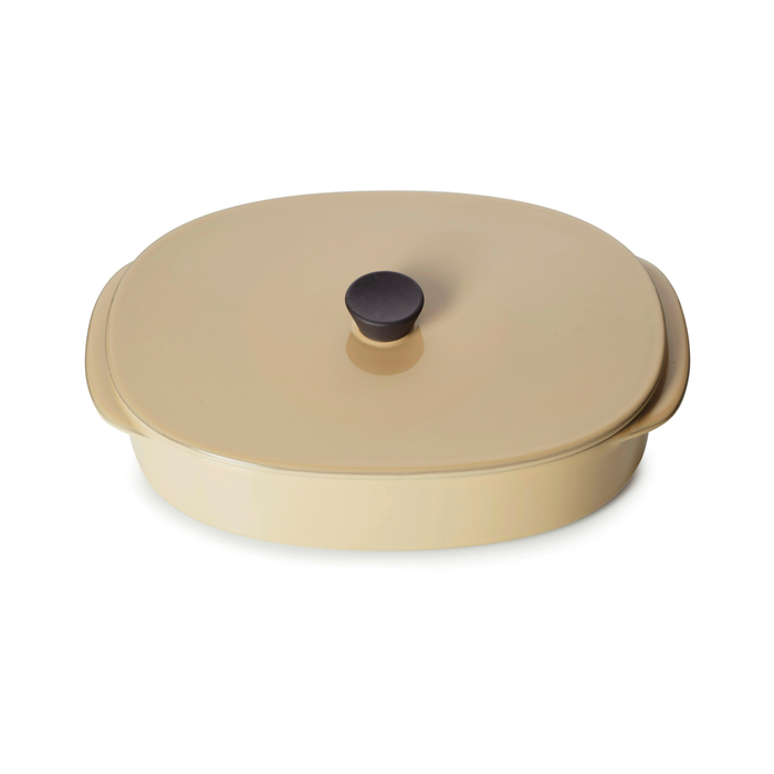 Oval porcelain baking dish with lid 19x13cm Caractère beige - Revol - 3198246552678