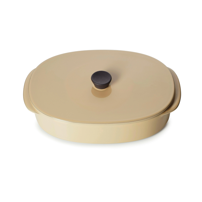 Assadeira oval porcelana com tampa 26x18cm Caractère bege - Revol - 3198246552715
