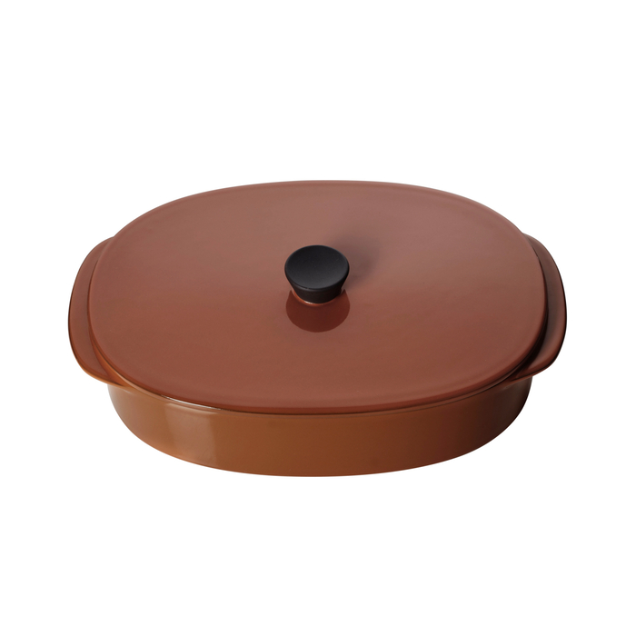 Oval porcelain baking dish with lid 26x18cm Caractère brown - Revol - 3198246552739