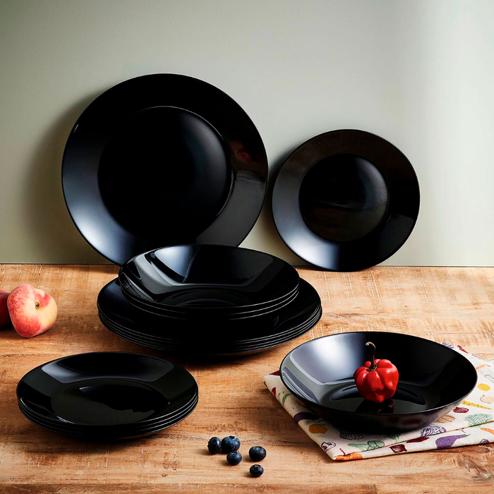 Dinner set Zelie black glass 18 pcs - Luminarc - 0883314900071