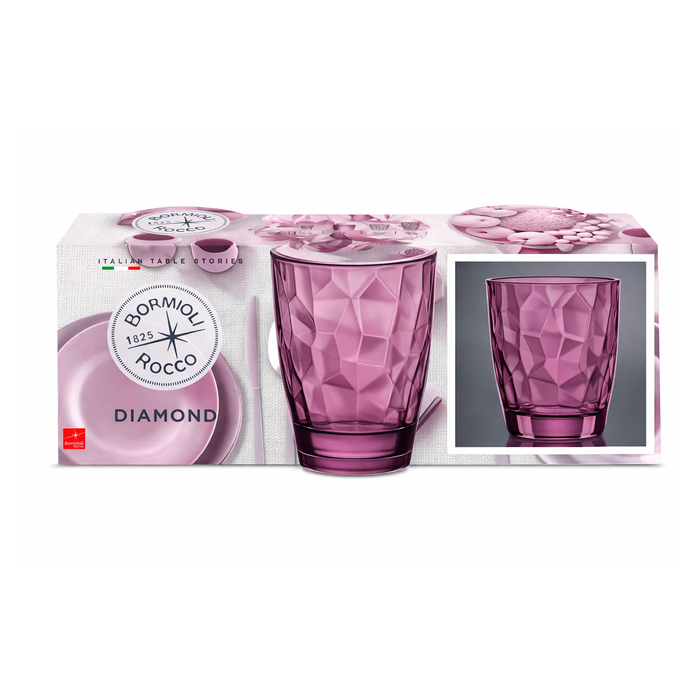 Set of 3 Diamond Purple Glasses 390 ml - Bormioli - 8004360065442