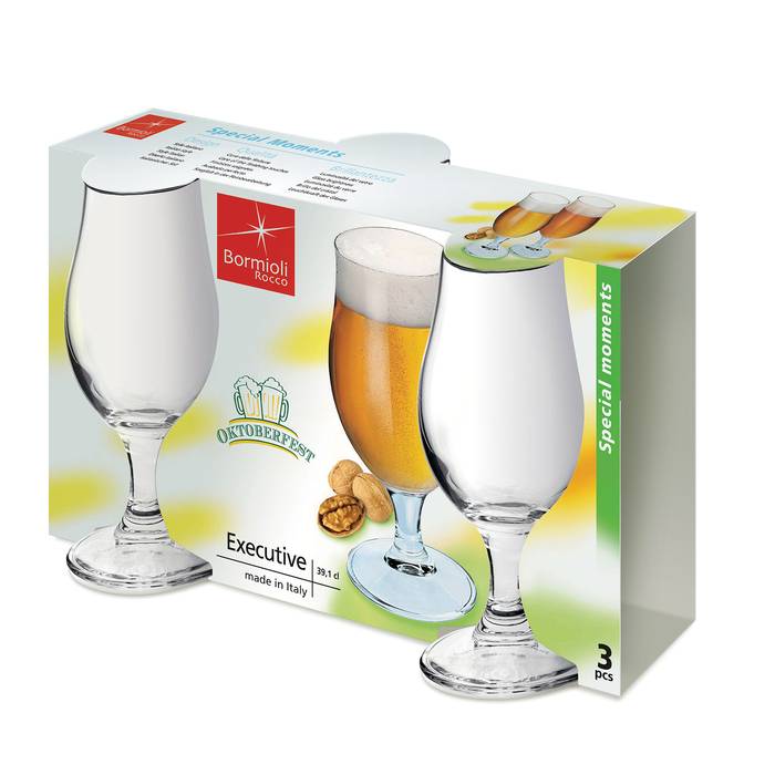 Set of 3 tulip beer glasses 390ml, lead-free crystal, dishwasher safe - Bormioli Rocco - 8004360019308