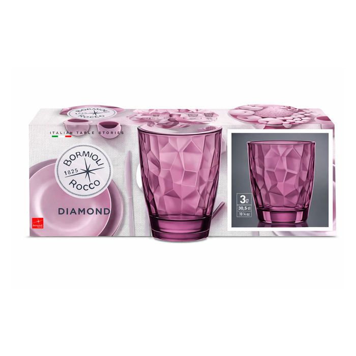 Set of 3 Diamond Purple Glasses 300 ml - Bormioli - 8004360065107