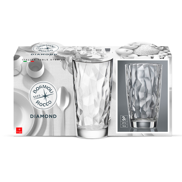 Set of 3 Diamond Clear Glasses 470 ml - Bormioli Rocco - 8004360065473
