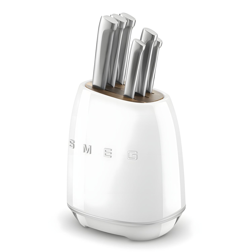 Smeg Knife Block Set with 6 Knives Stainless Steel 23.2 cm White 50's Style - SMEG Portugal | Exclusive Design Kitchen Packs - 8017709350482
