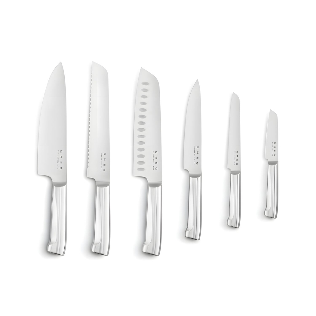 Smeg Knife Block Set with 6 Knives Stainless Steel 23.2 cm White 50's Style - SMEG Portugal | Exclusive Design Kitchen Packs - 8017709350482