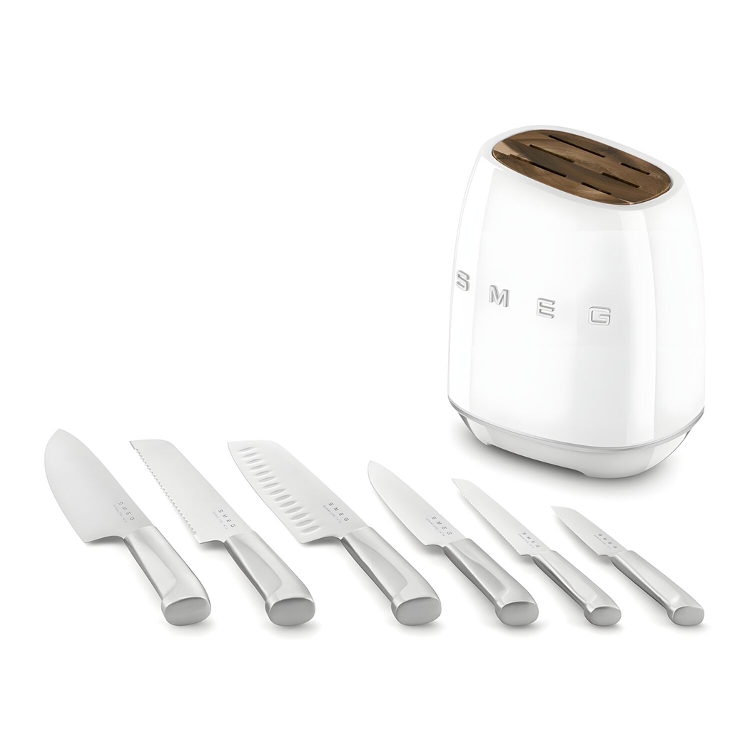 Smeg Knife Block Set with 6 Knives Stainless Steel 23.2 cm White 50's Style - SMEG Portugal | Exclusive Design Kitchen Packs - 8017709350482