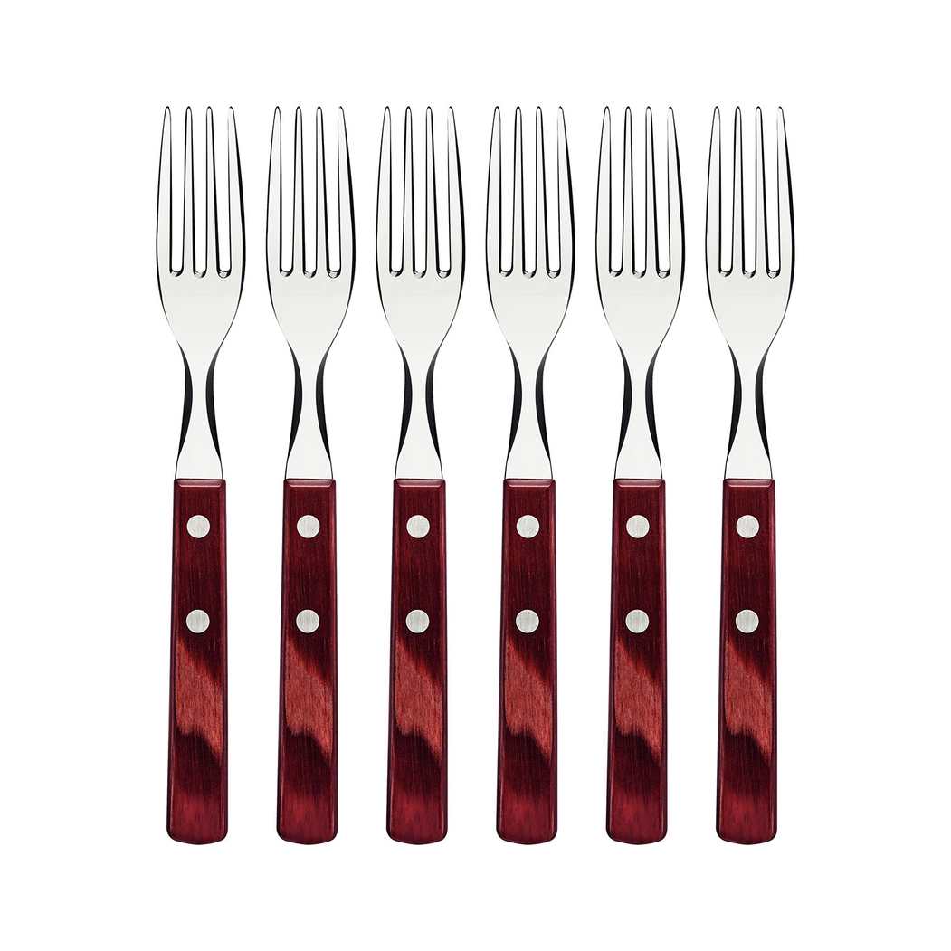 Set of 6 Table forks stainless steel  blades with red polywood handles - Tramontina - 7891112197572