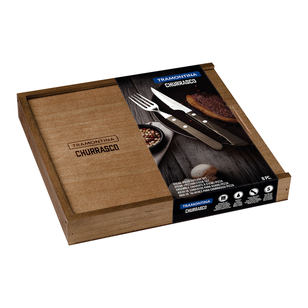 Tramontina Churrasco 8 Piece BBQ Cutlery Set in Wooden Box - Tramontina - 7891112246362