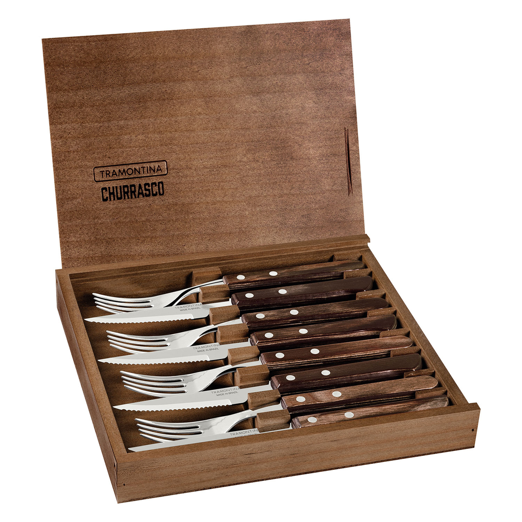 Tramontina Churrasco 8 Piece BBQ Cutlery Set in Wooden Box - Tramontina - 7891112246362