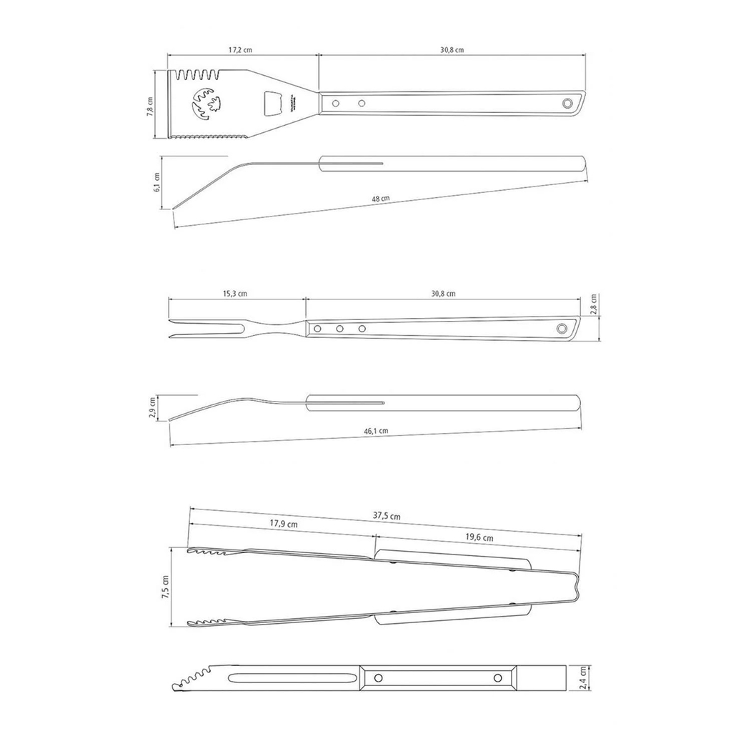 3-Piece BBQ tool set, stainless steel, wooden handles, rustic style - Tramontina - 7891112227903