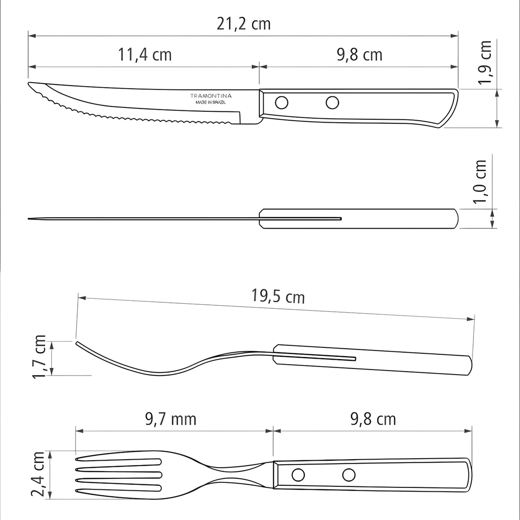 Tramontina Polywood 12-Piece Barbecue Cutlery Set in Stainless Steel and Brown Wood - Tramontina - 7891112111653