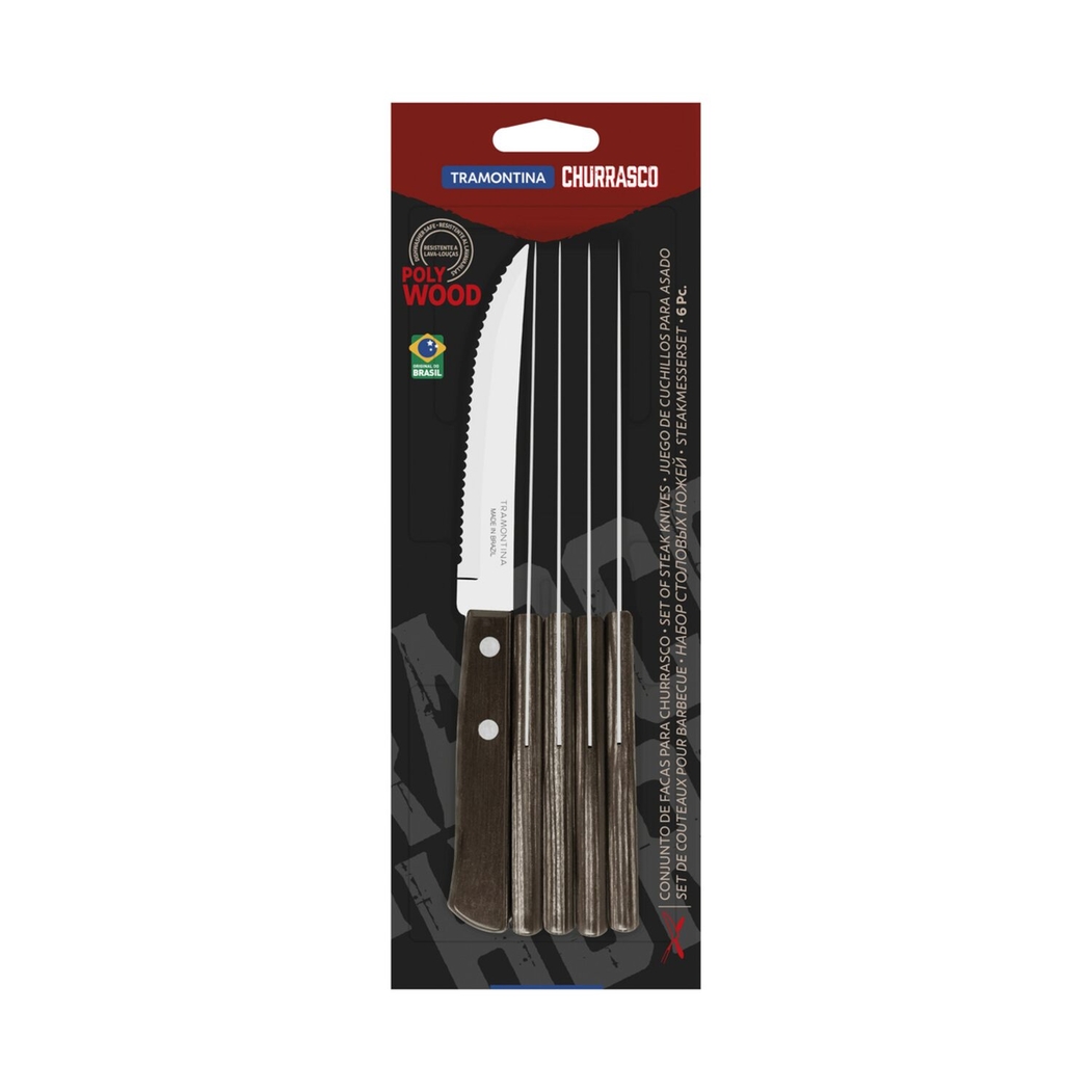 Tramontina Churrasco 6 Piece Steak Knife Set Polywood Brown - Tramontina - 7891112197565
